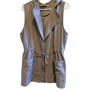 Staccato Faux Suede Long Hooded Sleeveless Vest Sz M